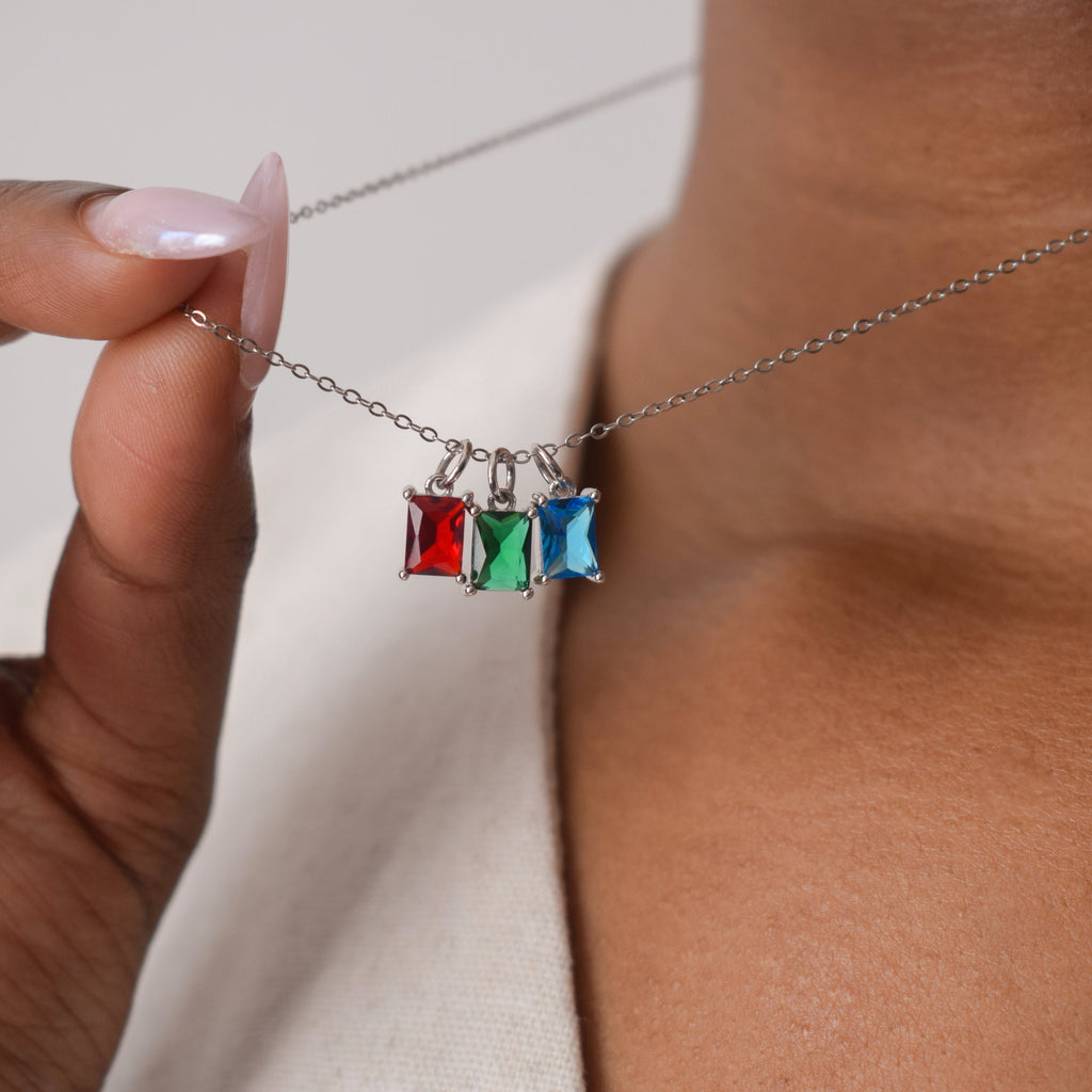 Custom sterling silver family necklace with colorful birthstones – handmade jewelry gift for women